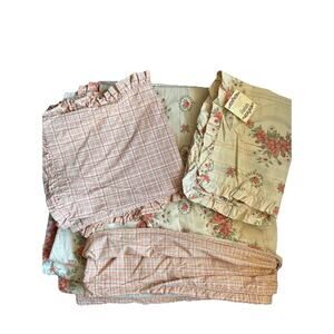 Ethan Allen Genevieve Queen Cotton Bed Set Duvet Cover-4 Pillow Shams Reversibl
